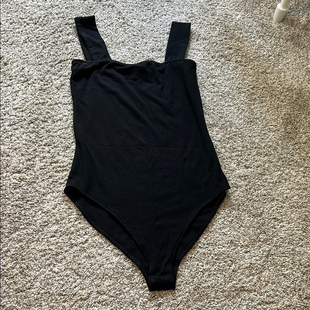 Black Bodysuit with Thick Straps and Square Neckline